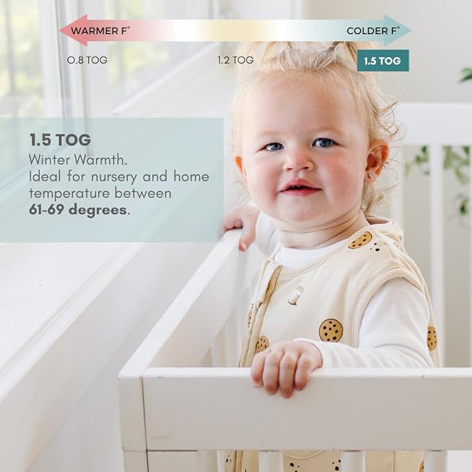 Tealbee Dreamsuit Toddler Sleep Sack with Feet – Walker Sleep Bag with Legs, Rayon made from Bamboo, Winter 1.5 TOG, 2-Way Zipper, 2T-3T - Cookies