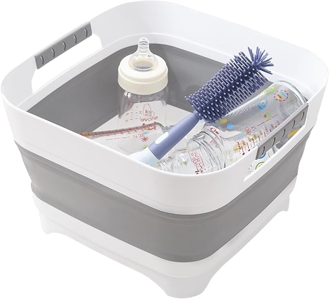 Collapsible Wash Basin for Baby Bottles - 2.4 Gallons Portable Wash Bin for RV Camping Sink, Space-Saving Dish Tub.Laundry & Utility Room Sinks