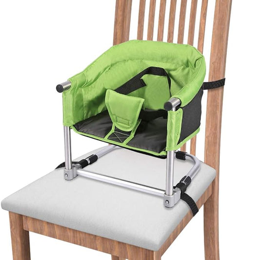 Booster Seat for Dining Table: Portable Toddler Booster Chair with Safety Buckle and Height Adjustable, Foldable Baby Feeding Chair, Kids High Chair Booster Seat for Kitchen Home Travel - Green