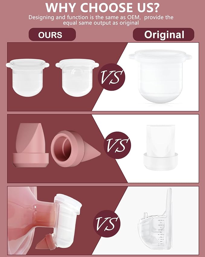 8PC M6 Breast Pump Replacement Accessories, Including 6pcs Duckbill Valve and 2pcs Diaphragms for Momcozy Mobile Style | M6, Replace for Momcozy Pump Parts, Not Original Parts, 8PC Red