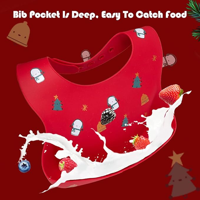 Little Dimsum Baby Bib Silicone Adjustable Waterproof - Soft Comfortable Feeding Bib with Food Catcher for Infants and Toddlers, Easy-Clean Design