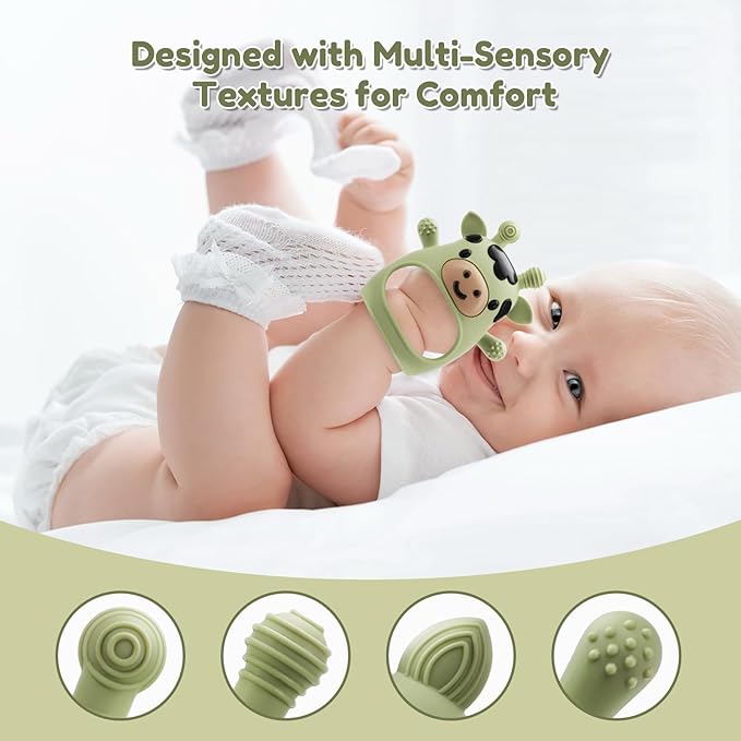 2 Pack Baby Teething Toys 0-6 6-12 Months, Adjustable Anti Dropping Wrist Teething Mittens, Food Grade Silicone Baby Chew Toys for Sucking Needs Teether for Newborns Infants Teething Relief