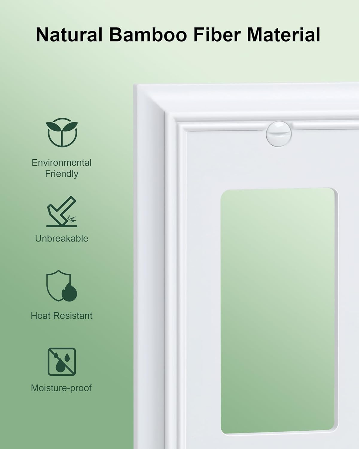 2-Pack Decorative Tripple Decorator Outlet Cover Plate, Durable Natural Bamboo Fiber Pure White Wall Plates for Electrical Outlets, Receptacle, GFCI Outlet, Dimmer Switch, 3-Gang, Corrosion Resistant