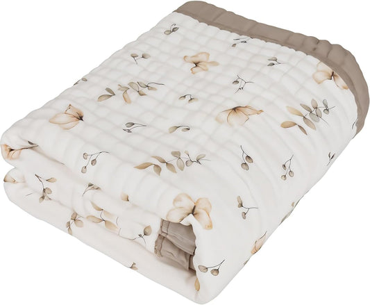 Organic Cotton Muslin Baby Blanket for Boys and Girls - Luxurious Soft Toddler Quilt for Swaddling - Gender Neutral Blankets Makes a Great Neutral Floral
