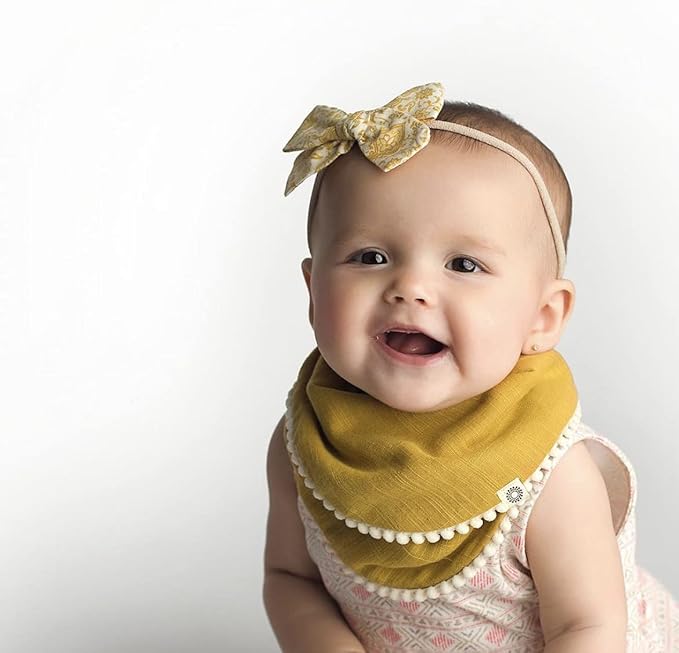 Kishu Baby Indi - Fairtrade Organic Baby Bibs for Girls or Boys - Rounded, 4-Way Reversible, 8 Layer Muslin Drool Bibs