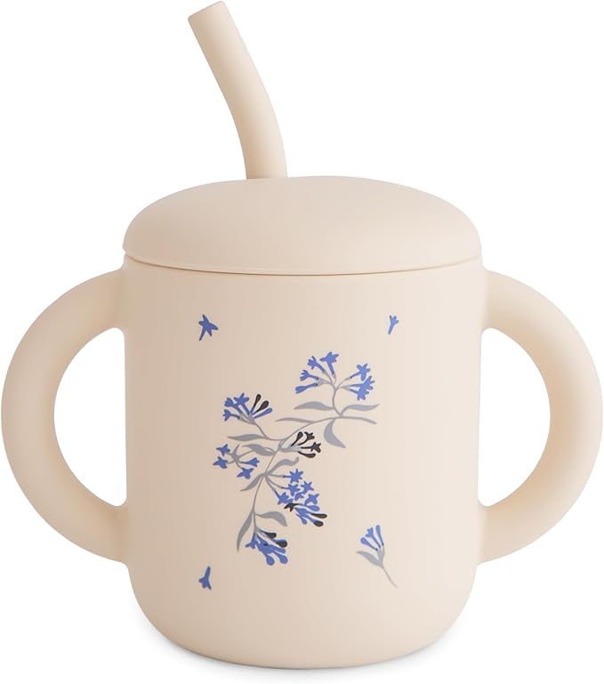 mushie 100% Silicone Training Cup & Straw for Toddlers | 6 Months+ (Lilac Flowers)