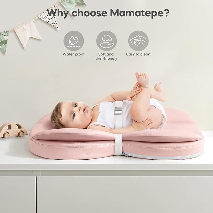 Mamatepe Leather Baby Changing Pad with Waterproof & Wipe-Clean for Dresser and Table, Lightweight and Portable - Memory Foam Cushion for Comfort, 28X16 Pink