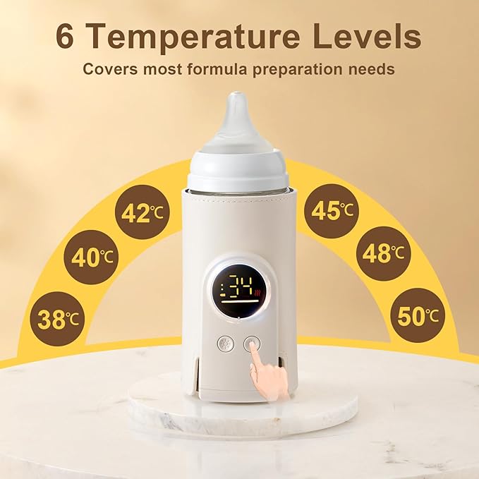 18W Portable Baby Bottle Warmer for Travel – Fast, Waterless Milk Heater for Breastmilk & Formula | USB Rechargeable Bottle Warmer with Precise Temperature Control – Essential for On-The-Go Feeding