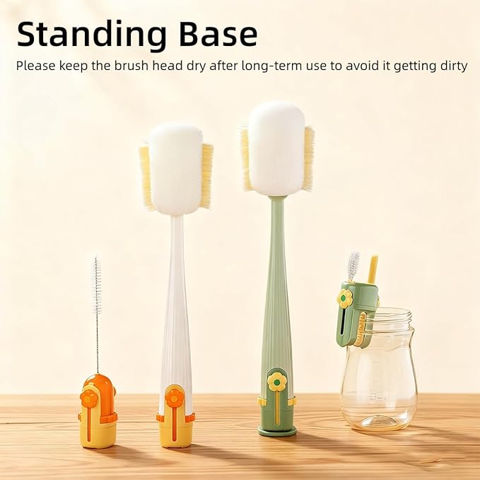 5 in 1 Bottle Cleaning Brush Set, Multifunctional Bottle Cleaning Brush Set, Water Bottle Cleaner Brush, Straw Cleaner Brush for Baby Bottles, 3 Replacement Sponge Brush Heads (White)