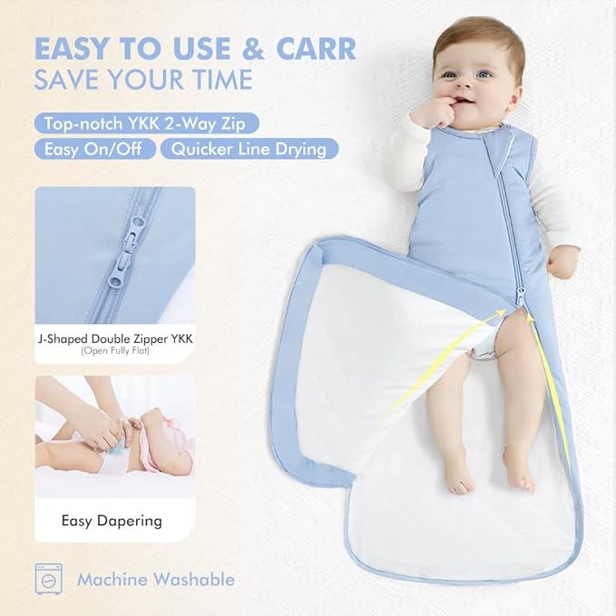 HAPIU Rayon Made from Bamboo Winter Baby Sleep Sack 2.5 TOG, 2-Way Zipper YKK, Warm Quilted Wearable Blanket