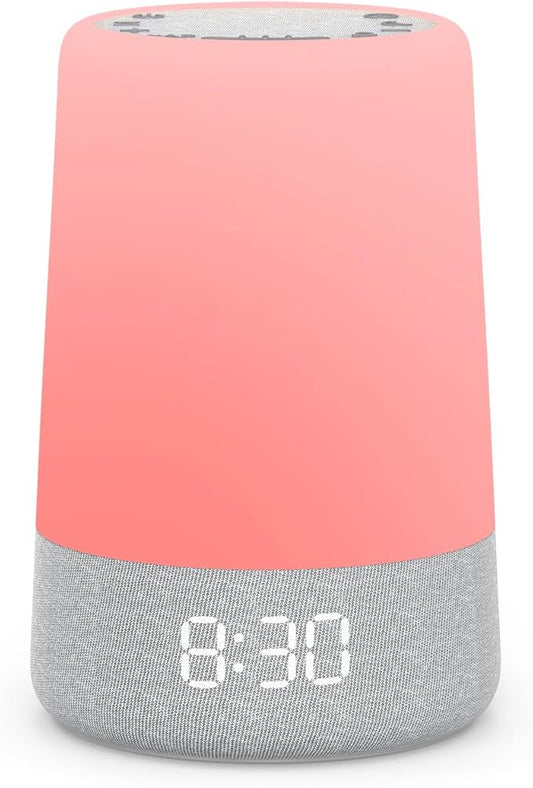 REACHER Sleep Trainer Alarm Clock for Kids, Night Light, White Noise Machine and OK to Wake Clock for Toddlers at Home or Travel, App-Free, Rechargeable