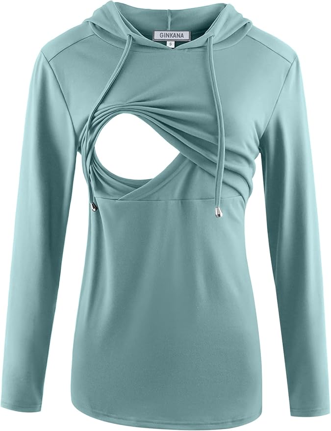 GINKANA Women's Nursing Hoodie Sweatshirt Long Sleeves Breastfeeding Maternity Tops Casual Clothes