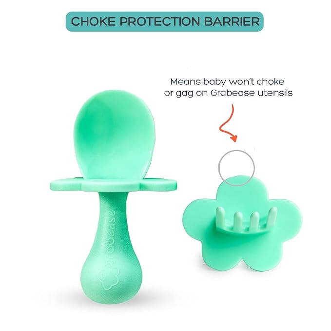 Grabease Baby Silverware Set - Toddler Spoon for Self-Feeding Support - Anti-Choke Collar Infant Fork - Phthalate-Free Construction Baby Feeding Utensils - Mint, Plastic, Pack of 1