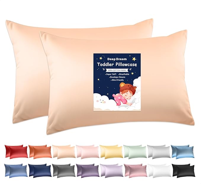 Deep Dream Toddler Pillowcases for 13x18 Pillow 2 Pack, 100% Cotton Travel Pillow Case Cover, 600 Thread Count Cotton Pillow Covers, Soft & Breathable Small Pillow Cases Envelope Closure, Champagne