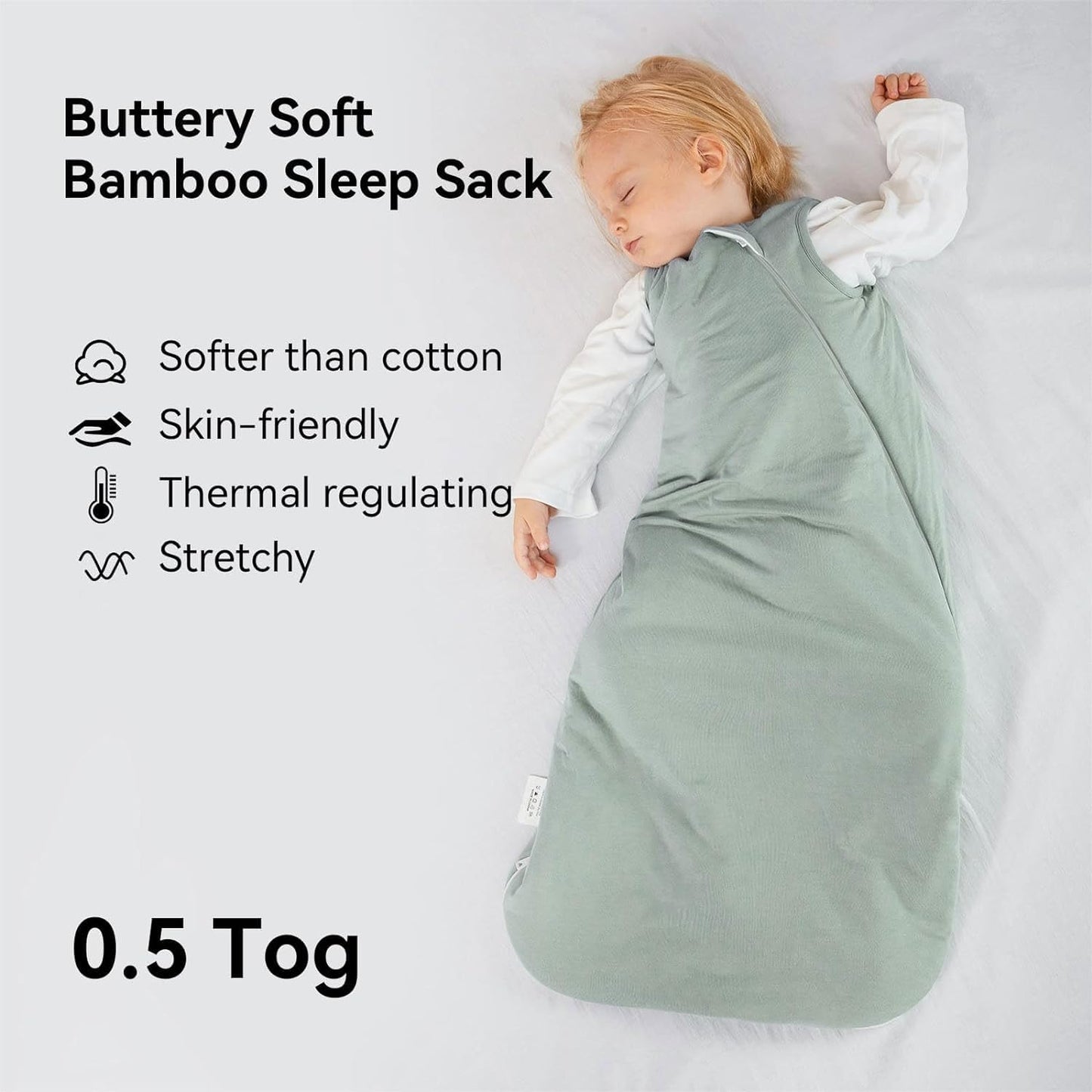 BubblePanda Rayon Made from Bamboo Sleep Sack 6-12 Months 0.5 Tog Soft Lightweight Toddler Sleep Sack for Babies 2-Way Zipper Wearable Blanket Baby 6 Months