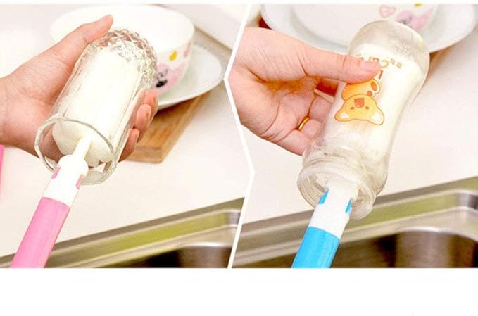 INVODA 4PCS Bottle Brush,Bottle Washer Set Long Sponge Bottle Cleaning Brushes Baby Bottle Cleaner Brush, Nipple Brush (4 pcs)