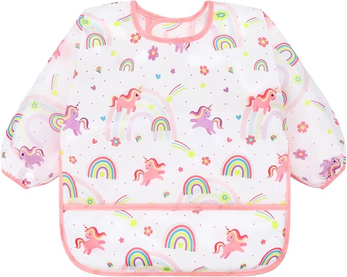 Accmor 5 Pack Long Sleeve Bibs, Baby Smock Waterproof Sleeved Bib Smock for Baby Toddler 6-36 Months