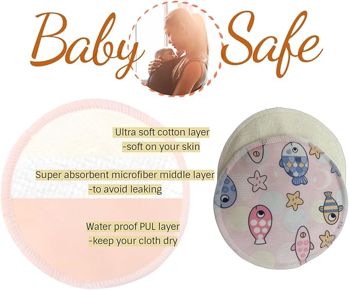 Reusable Nursing Pads 14 Pack,Washable Breast Pads Breastfeeding Essentials,Newborn Necessities for Baby Boys and Girls,Postpartum Essentials for Mom,Super Soft & Absorbent
