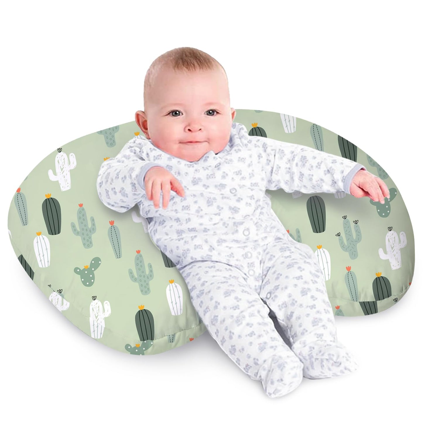 Little Grape Land Nursing Pillow for Infants, Breastfeeding Pillows, Baby Support Pillow for Nursing, Bottle Feeding, Tummy Time with Machine Washable Cover & Breathable Filling (Blossom Cactus)