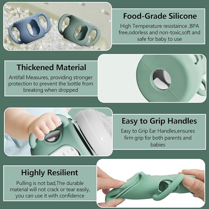 4 Pack Silicone Sleeves for Avent Natural Glass Bottles, Anti Breakage Bottle Protector with Handle, Compatible Philips Avent Glass Natural Bottle 4 oz, Not for Infant Use