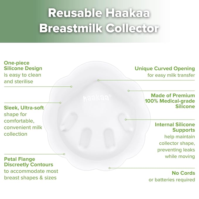 haakaa Petal Soft Silicone Milk Collector丨Discreet Leak-Protection Breast Milk Saver, Reusable Breast Shells Milk Collection Cup for Breastfeeding with Cleaning Brush- 2PCS