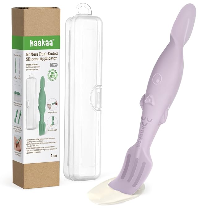 haakaa Baby Diaper Cream Spatula, NoMess Dual-Ended Silicone Diaper Rash Cream Applicator with Hygienic Case, Butt Spatula for Baby