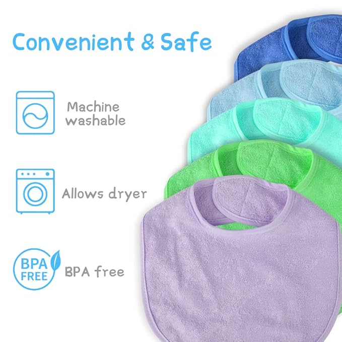 Vicloon Baby Bibs, 8Pcs Terry Bib Set, Baby Bibs for Girls & Boys, Terry Drool Cotton Bibs Waterproof Protection, Soft Absorbent Set for Teething and Drooling, Adjustable Hook-&-Loop Closure(color)