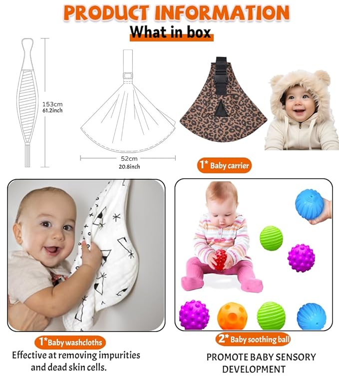 Baby Sling Carrier Adjustable Baby Sling 2025 Upgraded Toddler Sling Comfortable Baby Wrap Carriers Ergonomic-Designed, Travel Friendly Carrying 10-45 LbsLeopard