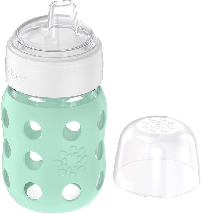 Lifefactory 8-Ounce Wide Neck Glass Baby Bottle with Protective Silicone Sleeve and Sippy Spout, Mint (LG2251WMI4)