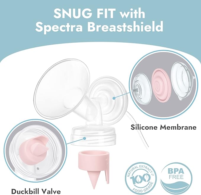 [8-Count] Papablic Duckbill Valves and Silicone Membrane Compatible with Spectra S1, S2 and 9 Plus Breastpumps, Not Original Spectra Pump Parts, BPA/DEHP Free, Pink