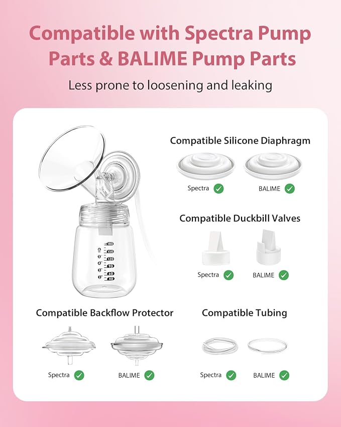 Breast Pump Parts Compatible with Spectra S1/S2/9 Plus, Duckbill Valves, Backflow Protector Membrane and Tubes (Not Original Spectra Accessories)