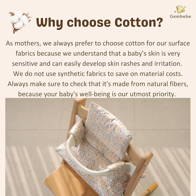 Waterproof Cotton Cushion Set, Stokke Tripp Trapp Compatible, 100% Cotton, Flower Garden, 12.0x16.5 inches, 49.5 Counts