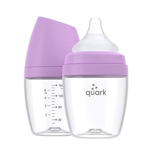 BuubiBottle Mini Slow Flow Bottle for Newborn Babies by Quark - with Anti-Colic RealFeel Nipple to Simulate Breastfeeding - BPA-Free, PVC-Free, Toxin-Free - 5 Oz Bottle with Lid, 2 Pack - Purple