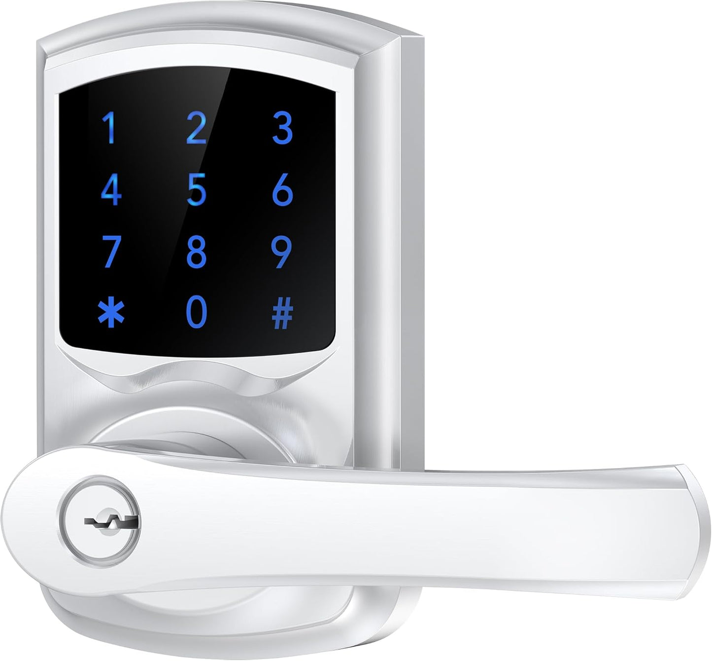 Keyless Entry Door Lock with Keypad and Handle for Front Doors, Touchscreen, Anti-peep Password, Auto-Locking, Satin Chrome