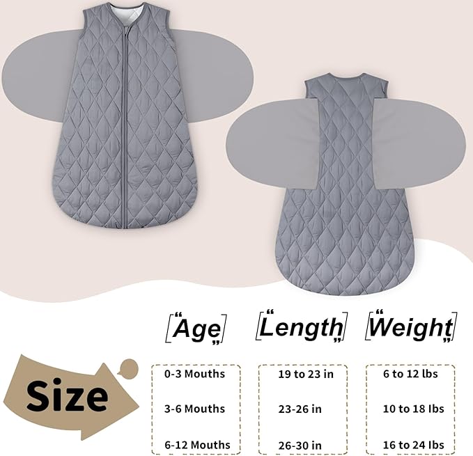 Newborn Sleep Sack Baby Swaddle,3-Way Adjustable Wearable Blanket,Swaddling Sleeping Bag,TOG 2.5 (Gray, 3-6 Months)