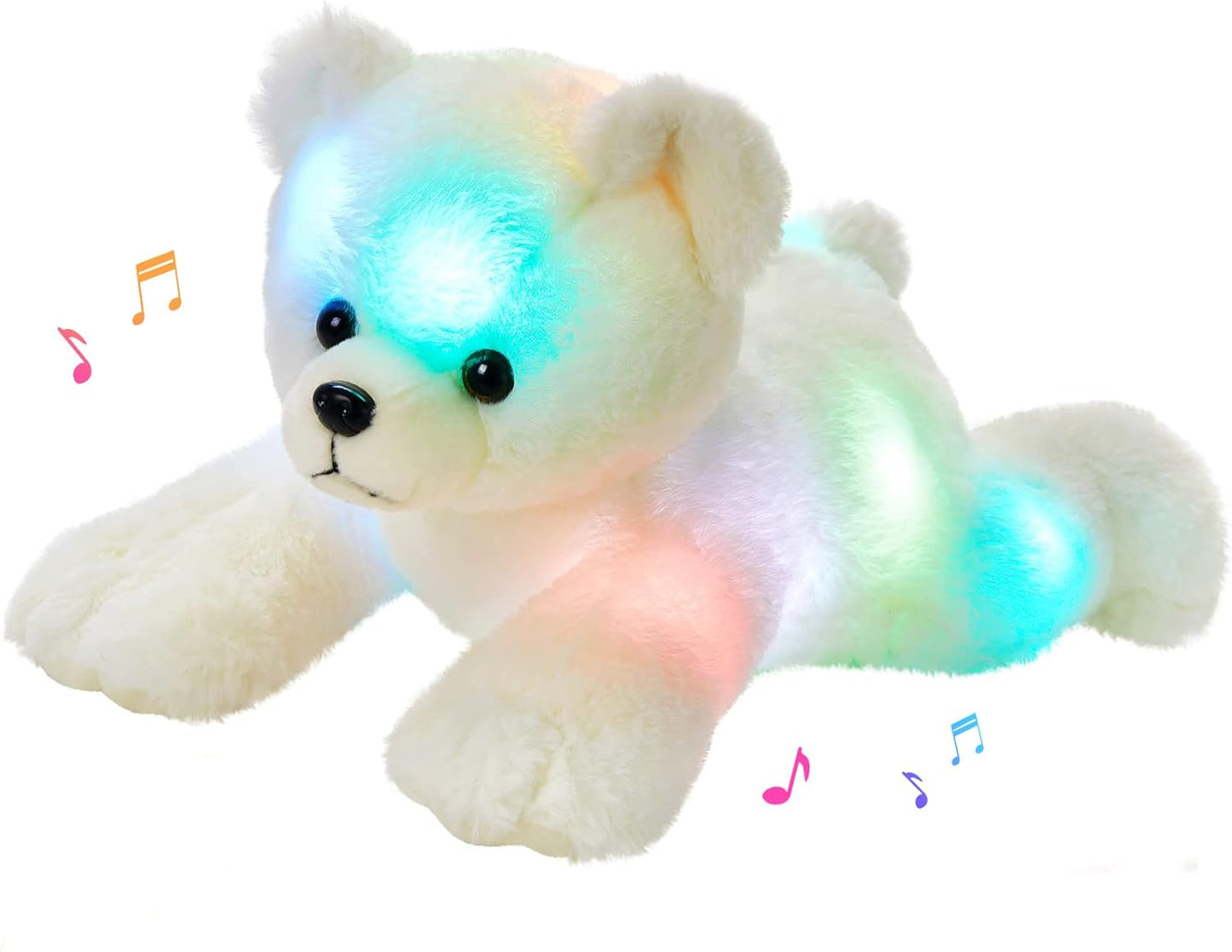 Glow Guards 14" Musical Light up Polar Bear Stuffed Animal,LED Singing Soft Plush Toy with Rainbow Night Lights&Lullaby Glow in The Dark,Birthday Children's Day Idael Gift for Toddler Kids