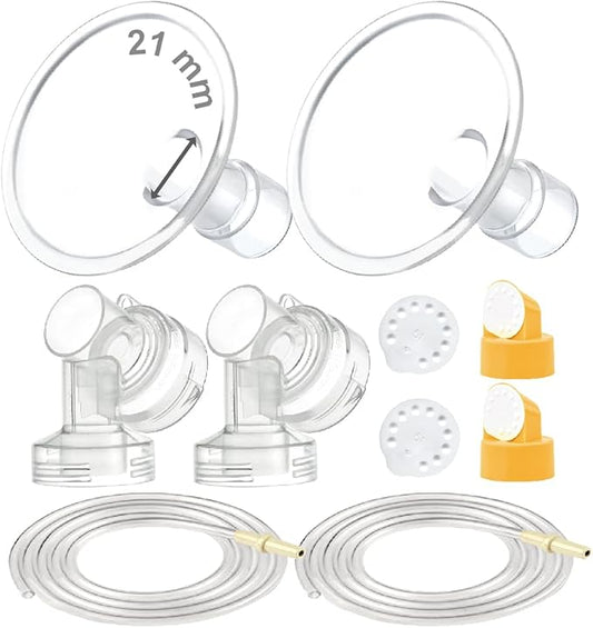 Maymom Breast Pump Kit Compatible with Medela Pump in Style Advanced Pump; 2xTwo-Piece 21mm Breastshield, 2 Valve, 4 Membrane, 2 Replacement Tubing; Replacement Part for Medela Shield, Valve