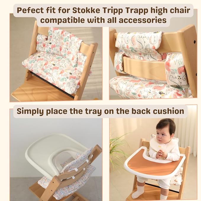 Waterproof Cotton Cushion Set, Stokke Tripp Trapp Compatible, 100% Cotton, Flower Garden, 12.0x16.5 inches, 49.5 Counts