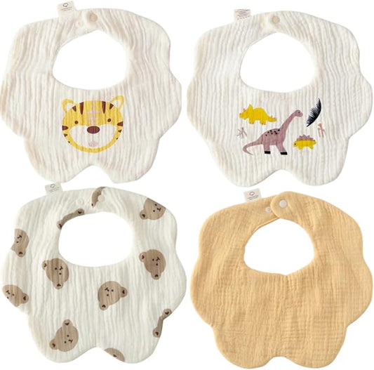 4 Pack Baby Bandana Bibs - Super Absorbent for Drooling & Teething - Soft, Flower Shape (0-24 Months)
