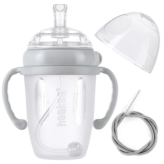 haakaa Weighted Straw Sippy Cup for 6+ Month Old, Silicone Baby Straw Cup Toddler Water Bottle with Straw Brush, 8oz/250ml, Grey