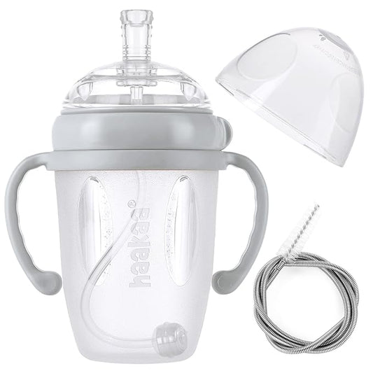 haakaa Weighted Straw Sippy Cup for 6+ Month Old, Silicone Baby Straw Cup Toddler Water Bottle with Straw Brush, 8oz/250ml, Grey