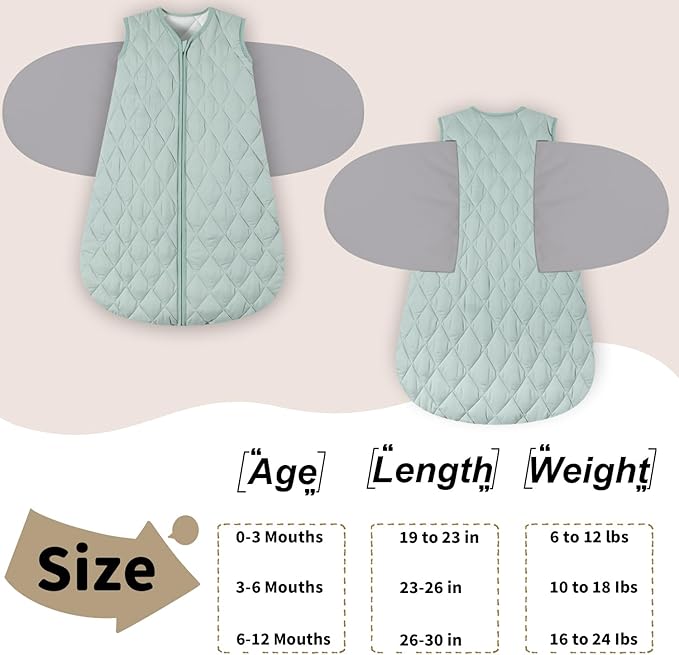 Newborn Sleep Sack Baby Swaddle,3-Way Adjustable Wearable Blanket,Swaddling Sleeping Bag,TOG 2.5 (Green, 0-3 Months)