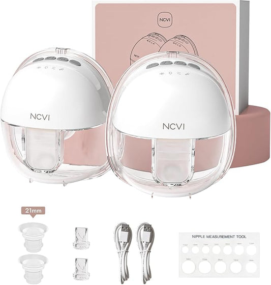 NCVI Wearable Hands Free Breast Pump, 4 Modes & 9 Levels with Multitronic Suction, Ultra-Quiet <42dB, Long Battery Life (150min), 21/24mm Flange Insert, Portable Electric Breastfeeding Pump for Moms