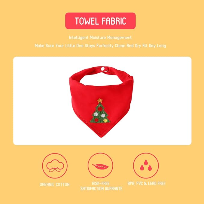 Little Dimsum Baby Bandana Drool Bib for Christmas Baby Bibs Boys & Girls Super Absorbent 100% Organic Cotton Baby Bandana Baby Gift Set for Teething Drooling(Christmas 4-Piece Bib
