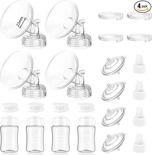 4packs 22mm Full Breast Replacement Pump Parts for Spectra S1 S2 9 Plus Synergy Gold Include 13mm Flange,Valve,Backflow Protector,Tube,Bottle,Caps, Fit for Motif Luna Cimilre Ameda MYA Pump