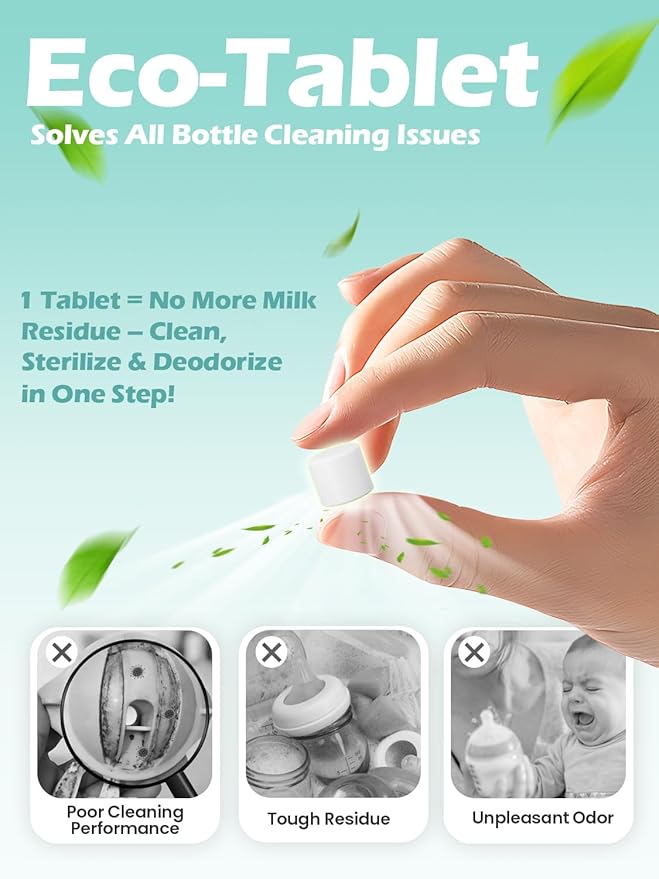 60PCS Official Detergent Cleaning Tablets: for Baby Brezza Grownsy Papablic Momfann Bottle Washer - Baby Bottle Washer Tablets for All Brands Bottles Washers Machines