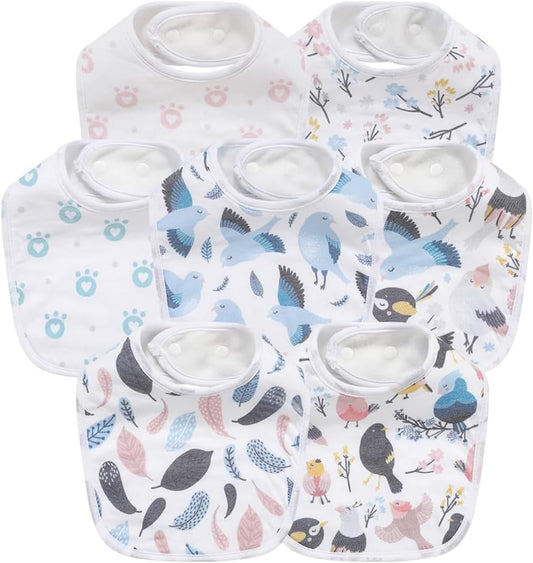 7 Pack Baby Cotton Absorbent Bibs for Drooling Teething