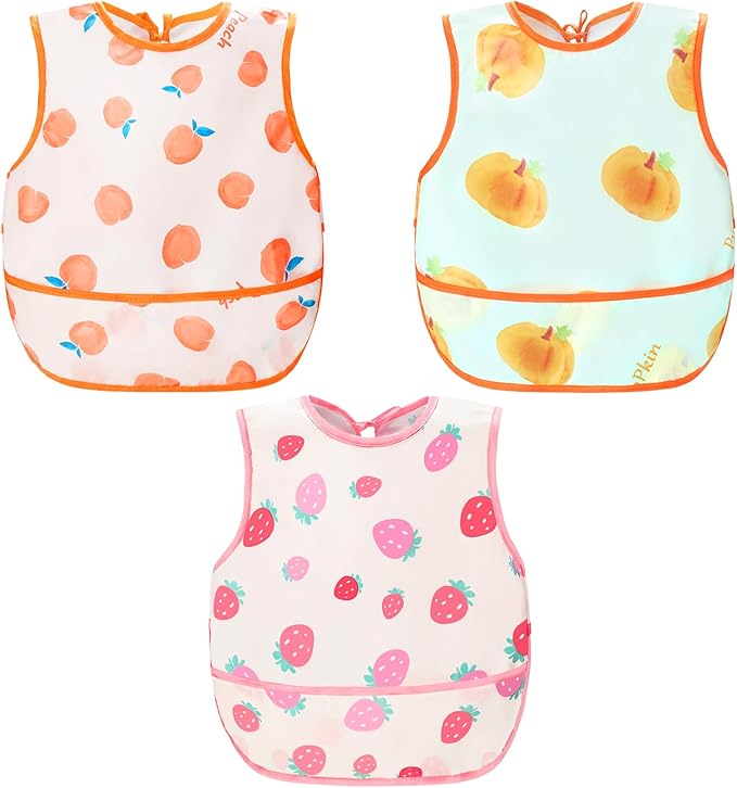 Accmor Baby Bibs, Waterproof Baby Toddler Bibs, Apron Smock Bib for Baby Boys Girls, Essential Must Have for Eating, Feeding