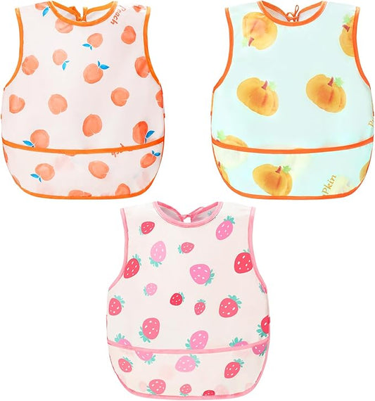 Accmor Baby Bibs, Waterproof Baby Toddler Bibs, Apron Smock Bib for Baby Boys Girls, Essential Must Have for Eating, Feeding