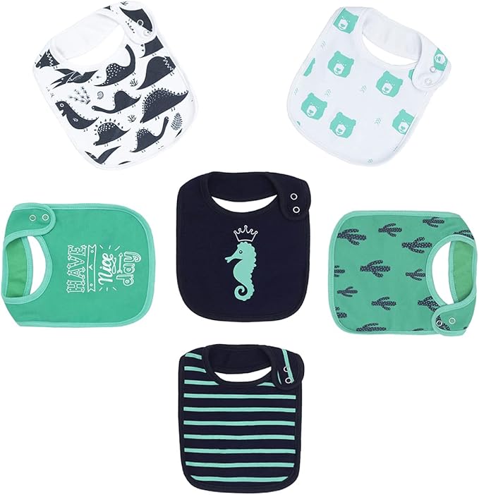 Maiwa 6 Pack Waterproof Cotton Baby Bibs for Girls Boys for Drooling Eating with Snaps